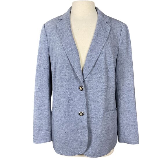 Talbots Easy Blue Knit Blazer Contrast Lining Crest Buttons Notch Collar 16 NWOT - Picture 1 of 10